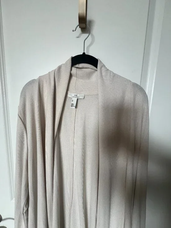 Halston Cream Open Front Long Cardigan Sweater, XL - Picture 3 of 9